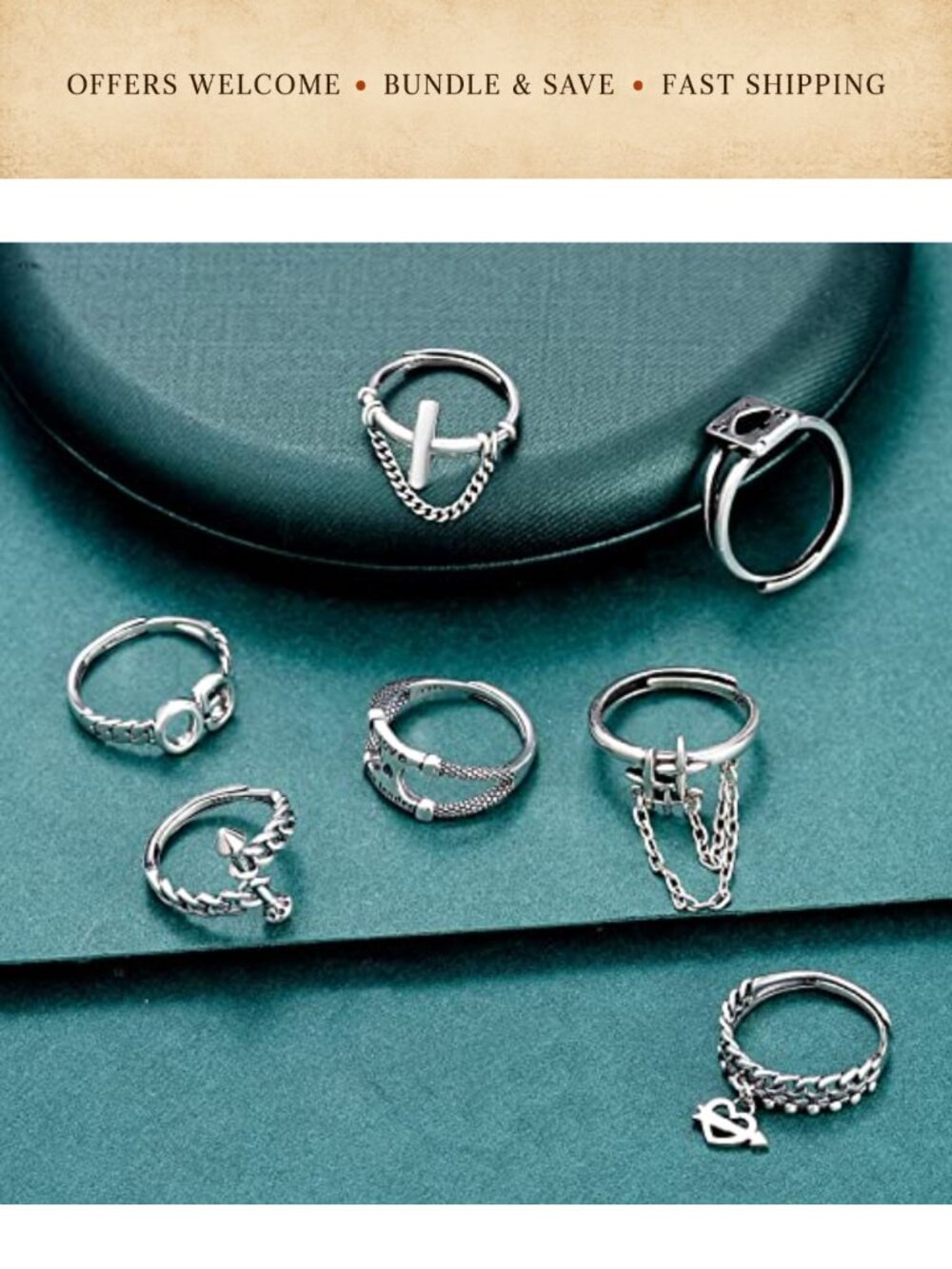 Stacking Rings Set with Cubic Zirconia Adjustable Copper Rings - Picture 5 of 5